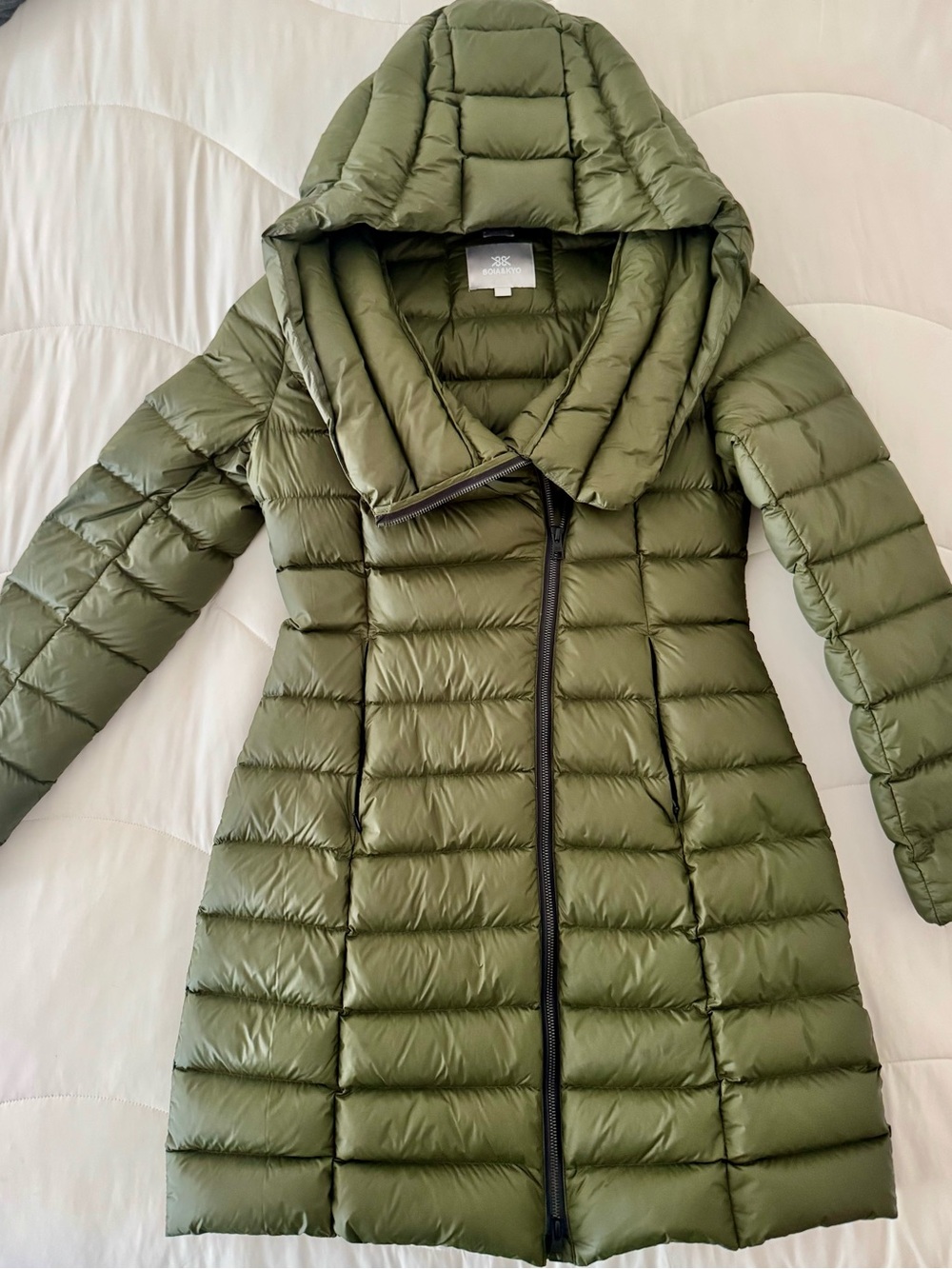 Soia & Kyo Moss Green Karelle Hooded Quilted Longline Puffer Coat
